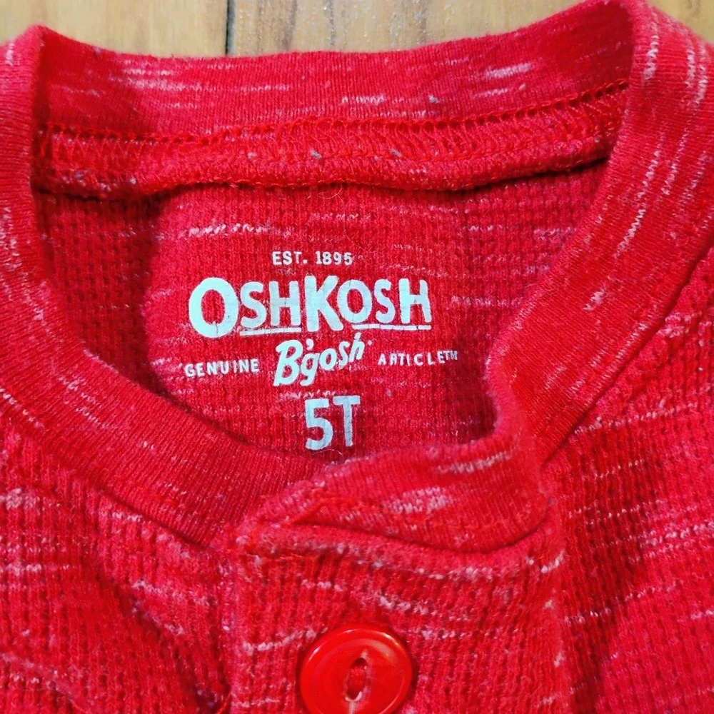 Oshkosh B'gosh Boy's Size 5T Red Qtr Button Thermal Long Sleeve Tee Shirt
